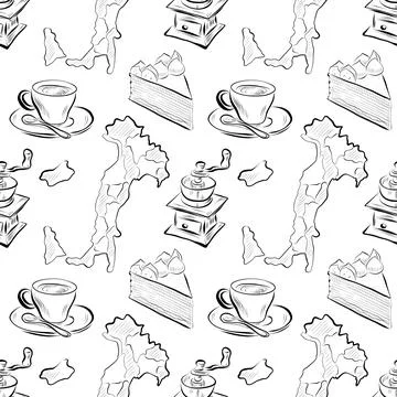 Vector seamless pattern line art elements - food, cuisine Illustrazione stock