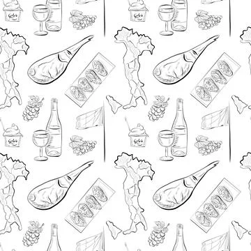 Vector seamless pattern line art elements - food, cuisine Illustrazione stock