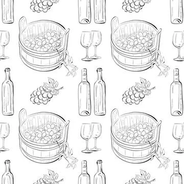 Vector seamless pattern line art elements - food, cuisine Stock Illustration
