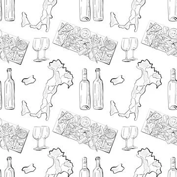 Vector seamless pattern line art elements - food, cuisine 스톡 일러스트