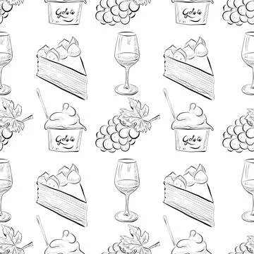 Vector seamless pattern line art elements - food, cuisine Stockillustratie