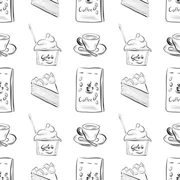 Vector seamless pattern line art elements - food, cuisine イラスト素材