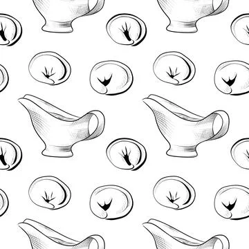 Vector seamless pattern line art elements - food, cuisine Illustrazione stock