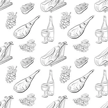 Vector seamless pattern line art elements - food, cuisine Stock Illustration