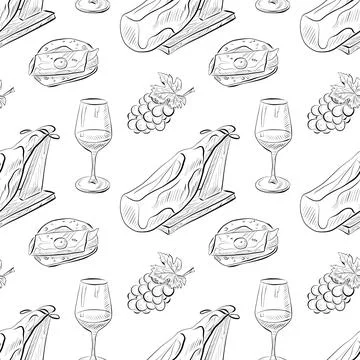Vector seamless pattern line art elements - food, cuisine Stockillustratie