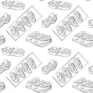 Vector seamless pattern line art elements - food, cuisine Stock Illustration