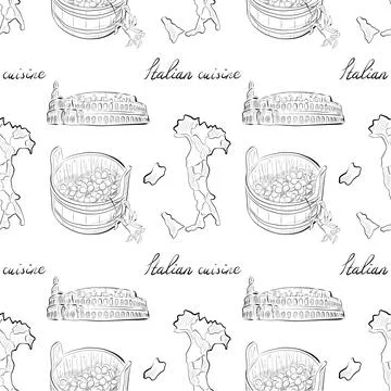 Vector seamless pattern line art elements - food, cuisine 스톡 일러스트