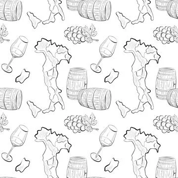 Vector seamless pattern line art elements - food, cuisine Stock Illustration