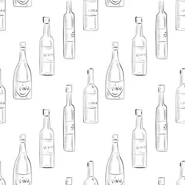 Vector seamless pattern line art elements - drink, cuisine Stock Illustration