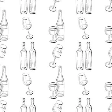 Vector seamless pattern line art elements - drink, cuisine Stock Illustration