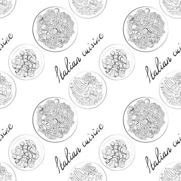 Vector seamless pattern line art elements - food, cuisine 스톡 일러스트