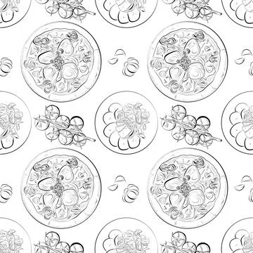 Vector seamless pattern line art elements - food, cuisine Stock Illustration