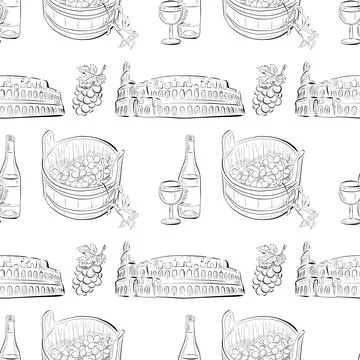 Vector seamless pattern line art elements - food, cuisine 스톡 일러스트