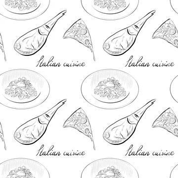 Vector seamless pattern line art elements - food, cuisine Stock Illustration
