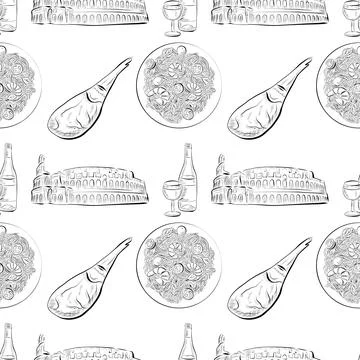 Vector seamless pattern line art elements - food, cuisine Stock Illustration