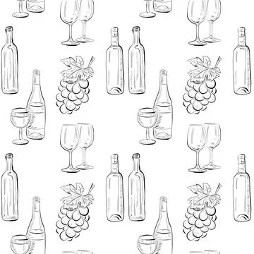 Vector seamless pattern line art elements - food, cuisine Stock Illustration