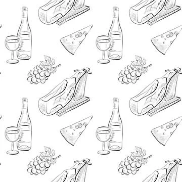 Vector seamless pattern line art elements - food, cuisine Stock Illustration