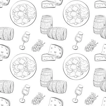 Vector seamless pattern line art elements - food, cuisine Stock Illustration