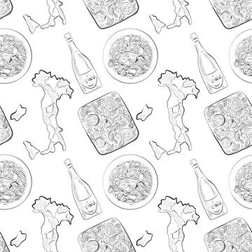 Vector seamless pattern line art elements - food, cuisine Stock Illustration