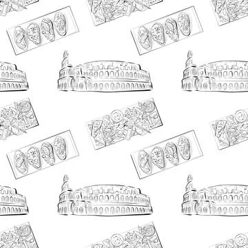 Vector seamless pattern line art elements - food, cuisine Stock Illustration