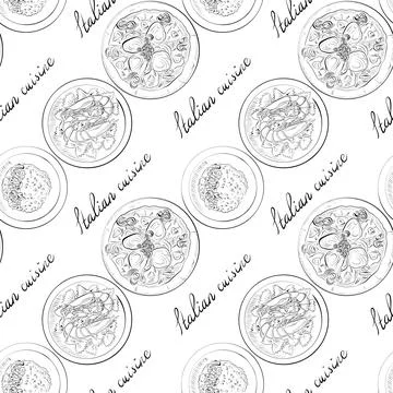 Vector seamless pattern line art elements - food, cuisine 스톡 일러스트