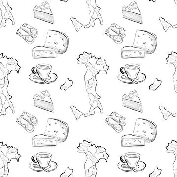 Vector seamless pattern line art elements - food, cuisine Stock Illustration