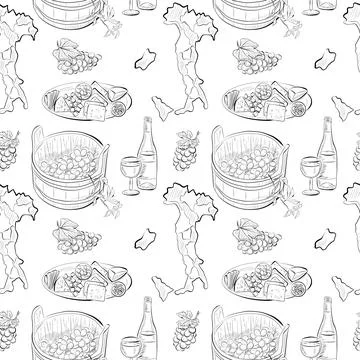 Vector seamless pattern line art elements - food, cuisine Stockillustratie