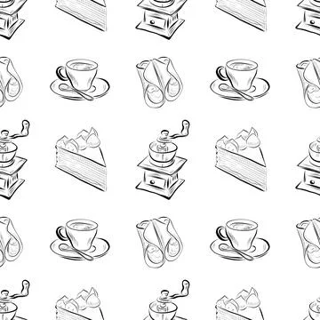 Vector seamless pattern line art elements - food, cuisine Illustrazione stock