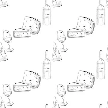 Vector seamless pattern line art elements - food, cuisine Stock Illustration