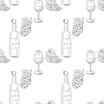 Vector seamless pattern line art elements - food, cuisine Stock Illustration