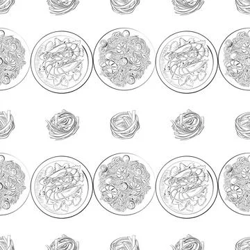 Vector seamless pattern line art elements - food, cuisine 스톡 일러스트