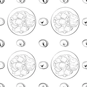 Vector seamless pattern line art elements - food, cuisine Stock Illustration