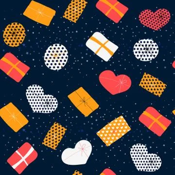 Vector seamless pattern with line gift boxes. Minimal background for covers Stock Illustration