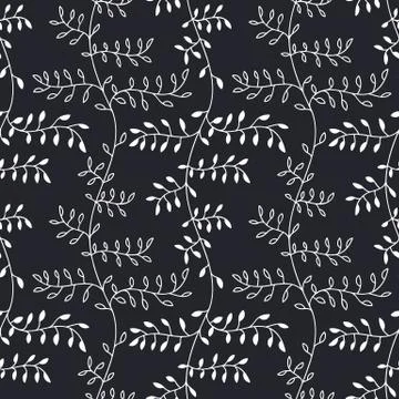 Vector seamless pattern. Linear graphic design. Floral linear background. Stock Illustration