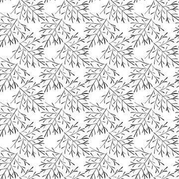 Vector seamless pattern. Linear graphic design. Floral linear background Stock Illustration