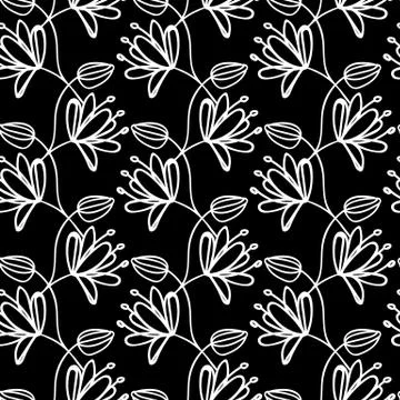 Vector seamless pattern. Linear graphic design. Floral linear background Stock Illustration