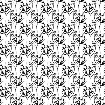Vector seamless pattern. Linear graphic design. Floral linear background Stock Illustration