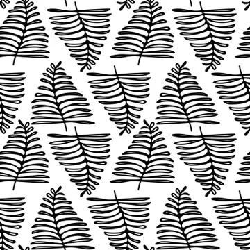 Vector seamless pattern. Linear graphic design. Floral linear background Stock Illustration
