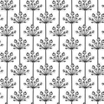 Vector seamless pattern. Linear graphic design. Floral linear background. Stock Illustration
