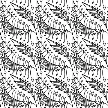 Vector seamless pattern. Linear graphic design. Floral linear background. Sty Stock Illustration