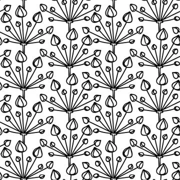 Vector seamless pattern. Linear graphic design. Floral linear background. Stock Illustration
