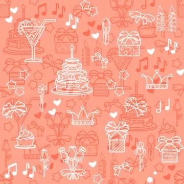 Vector seamless pattern with linear icons for birthday celebrations. Stock-Illustration