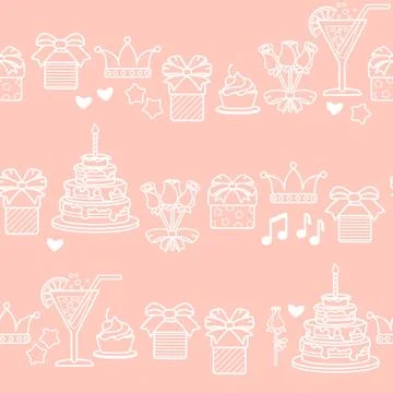 Vector seamless pattern with linear icons for birthday celebrations. 스톡 일러스트