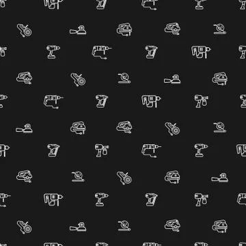 Vector seamless pattern with linear icons isolated on black background, set o Stock Illustration