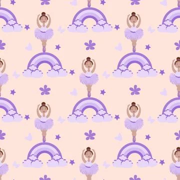 Vector seamless pattern with a little ballerina on a rainbow Illustrazione stock