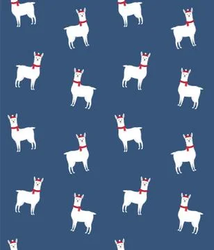 Vector seamless pattern of llama in hat and scarf Stock Illustration