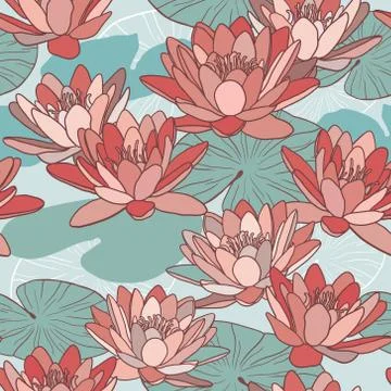 Vector seamless pattern with lotus flowers Stock Illustration