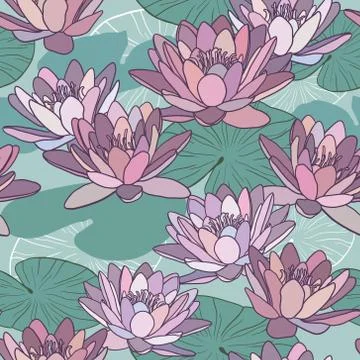 Vector seamless pattern with lotus flowers Stock Illustration