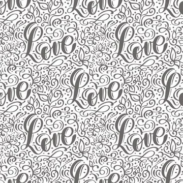 Vector seamless pattern with Love lettering calligraphy for valentines day Stockillustratie