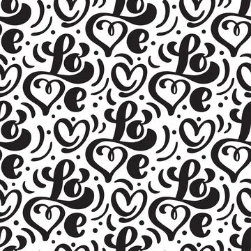 Vector seamless pattern with Love lettering calligraphy for valentines day Ilustração Stock